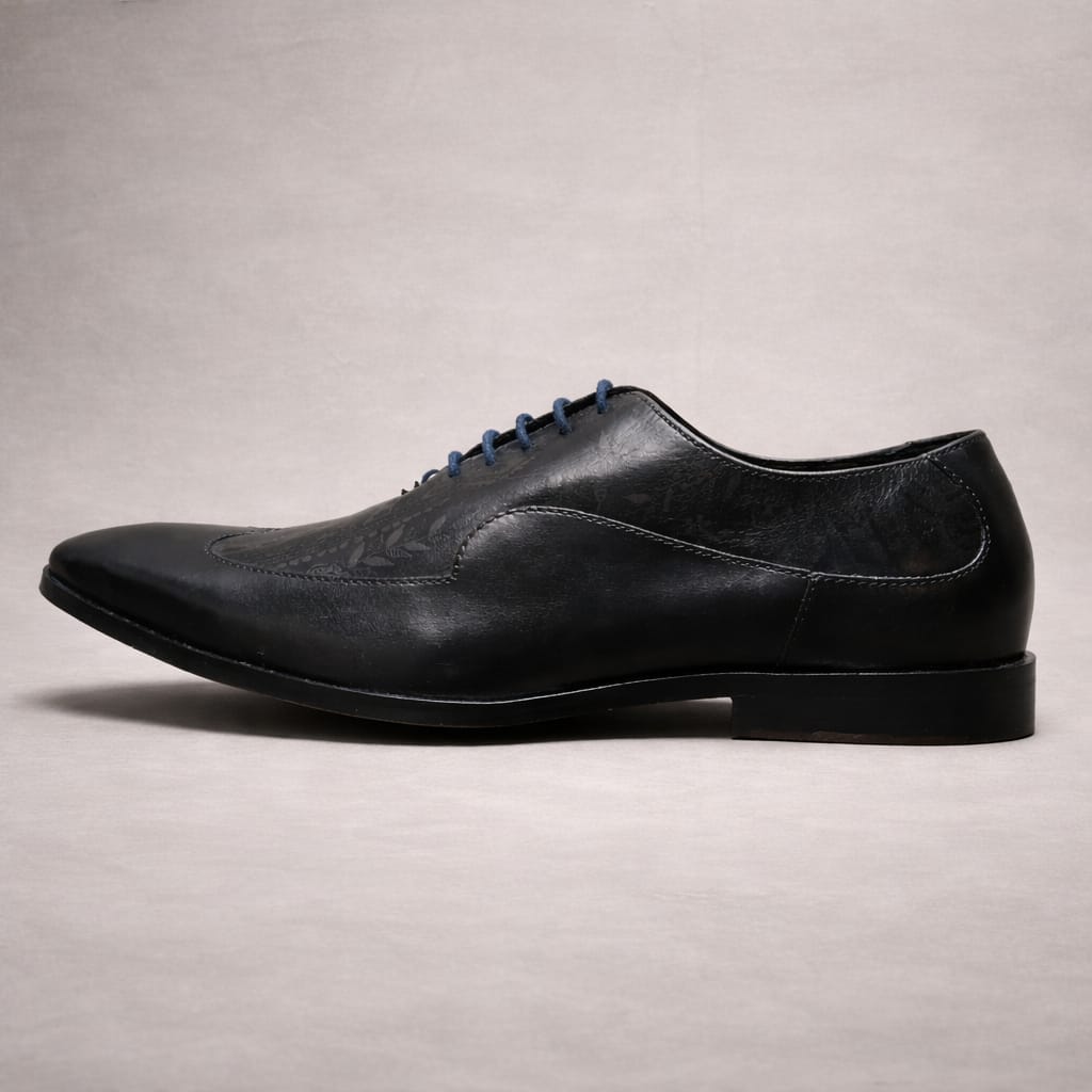 Black Patterned Leather Oxford