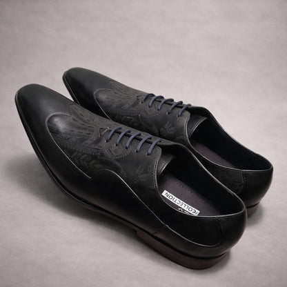 Black Patterned Leather Oxford