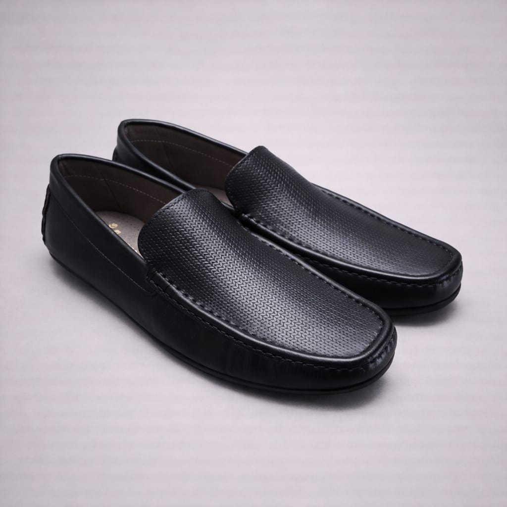 Black Textured Driving Loafers