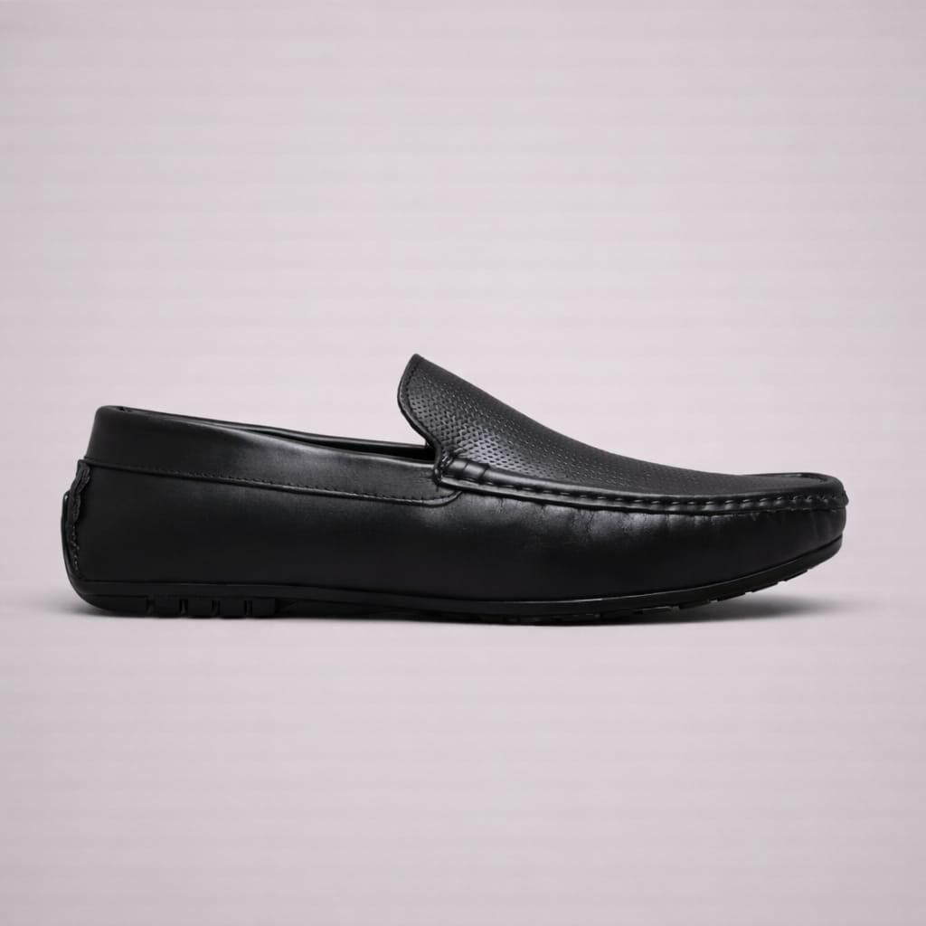 Black Textured Driving Loafers